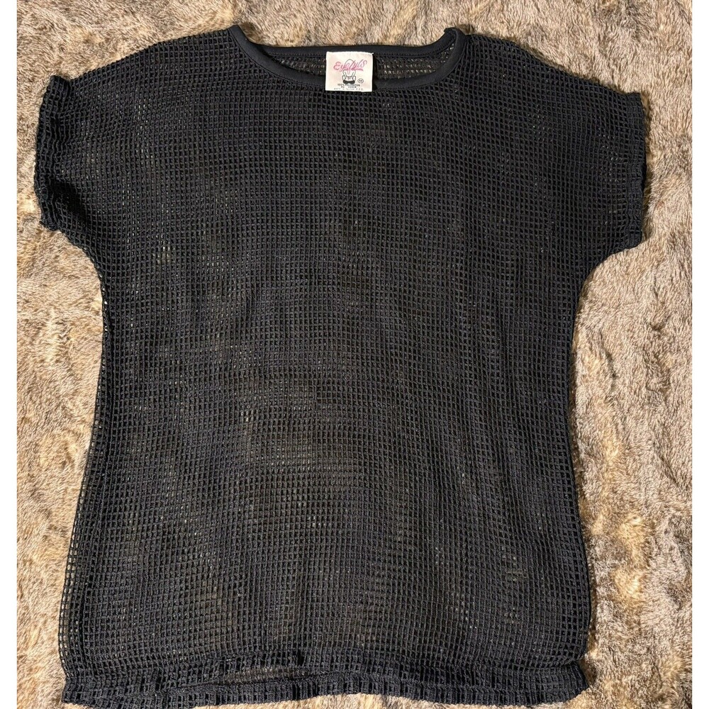 Vintage 1980s Black Mesh SWIM COVER UP Top - Size S/M  Eyelus beach vacation